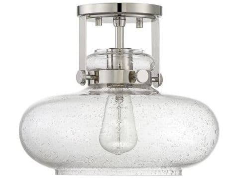 Savoy House Meridian 1-Light Polished Nickel Glass Globe Geometric Semi Flush Mount