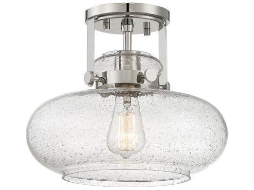 Savoy House Meridian 1-Light Polished Nickel Glass Globe Geometric Semi Flush Mount