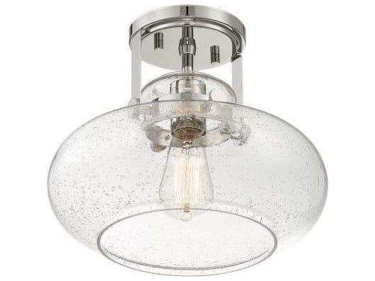 Savoy House Meridian 1-Light Polished Nickel Glass Globe Geometric Semi Flush Mount