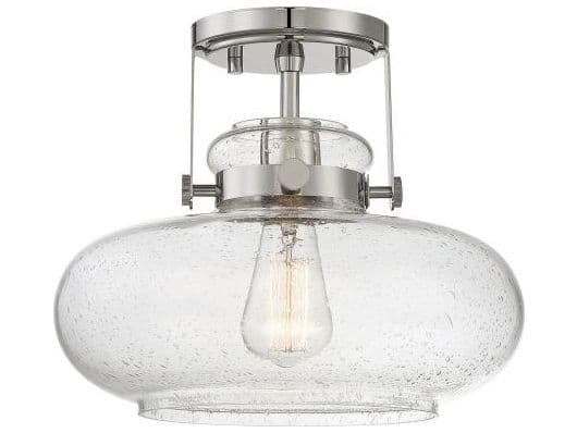 Savoy House Meridian 1-Light Polished Nickel Glass Globe Geometric Semi Flush Mount