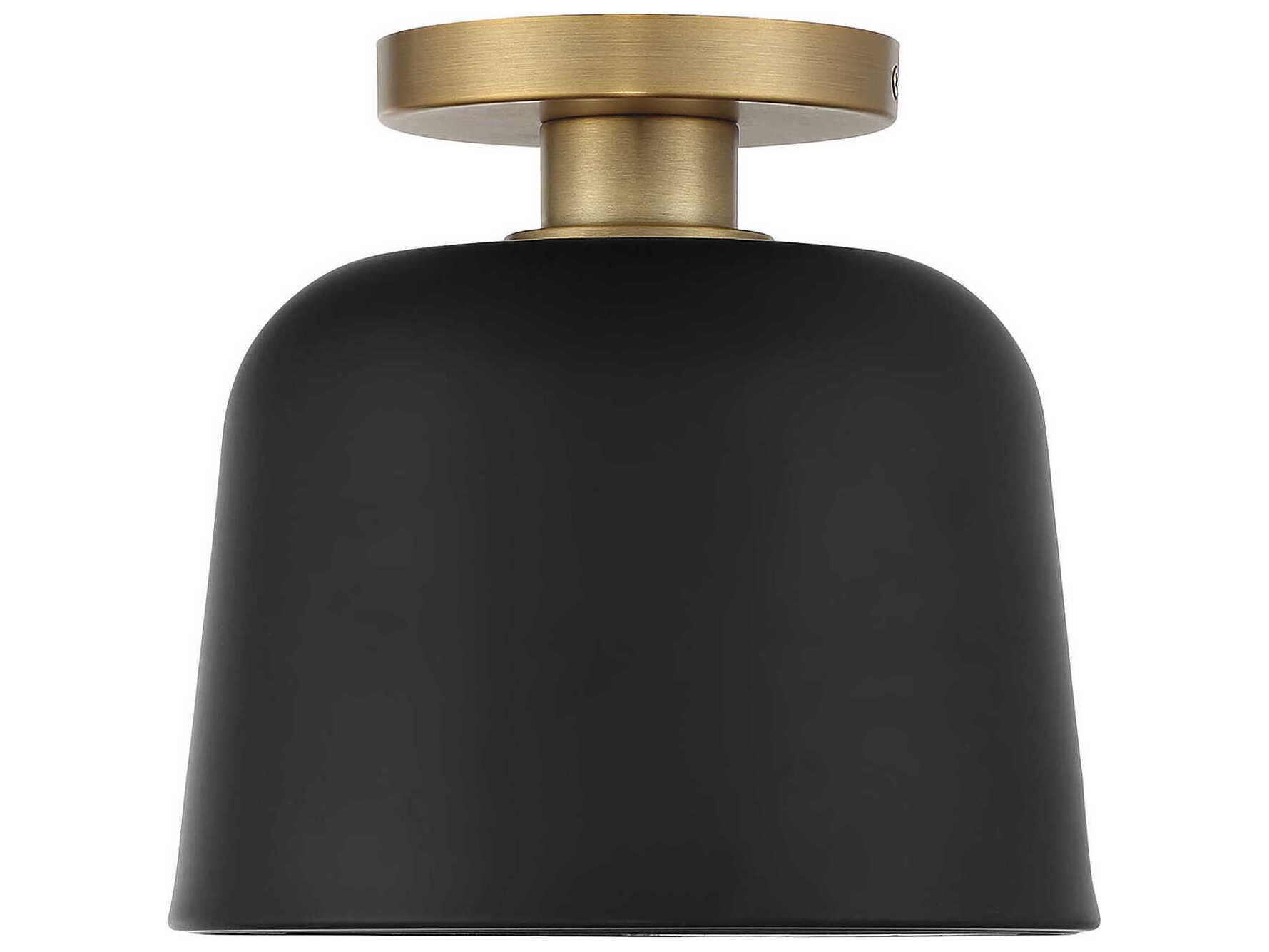 Savoy House Meridian 1-Light Matte Black Natural Brass Dome Semi Flush Mount