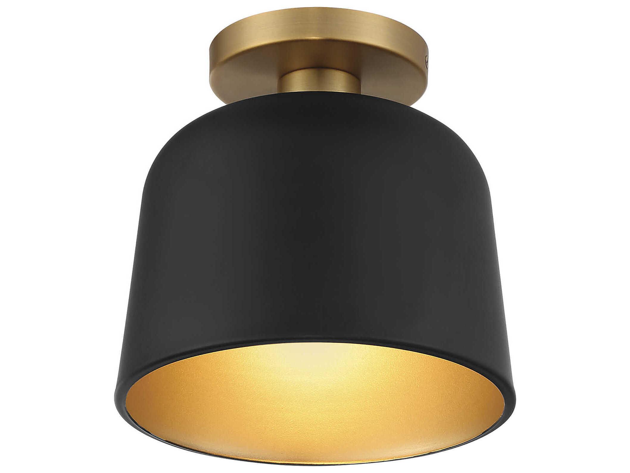Savoy House Meridian 1-Light Matte Black Natural Brass Dome Semi Flush Mount