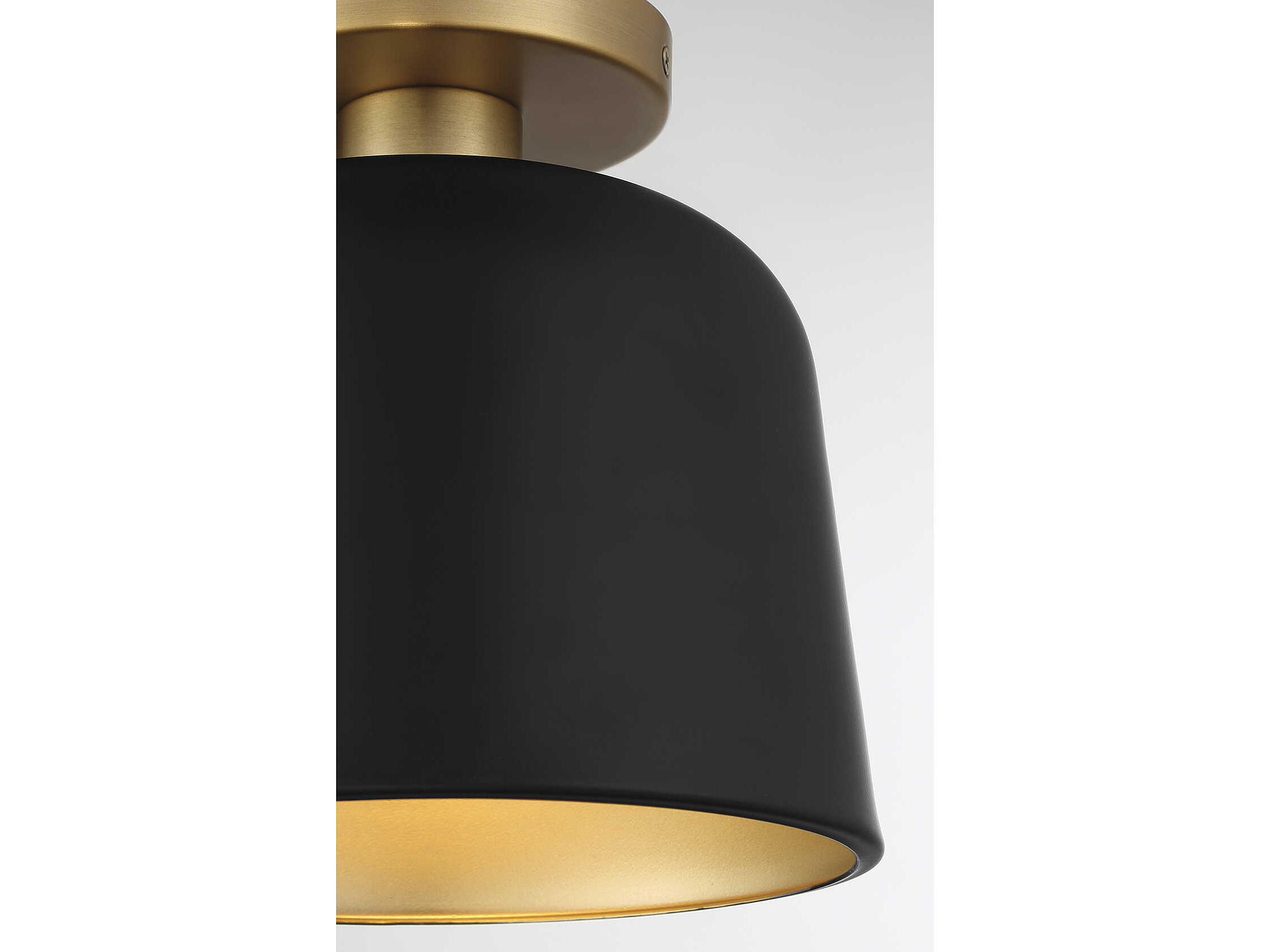 Savoy House Meridian 1-Light Matte Black Natural Brass Dome Semi Flush Mount