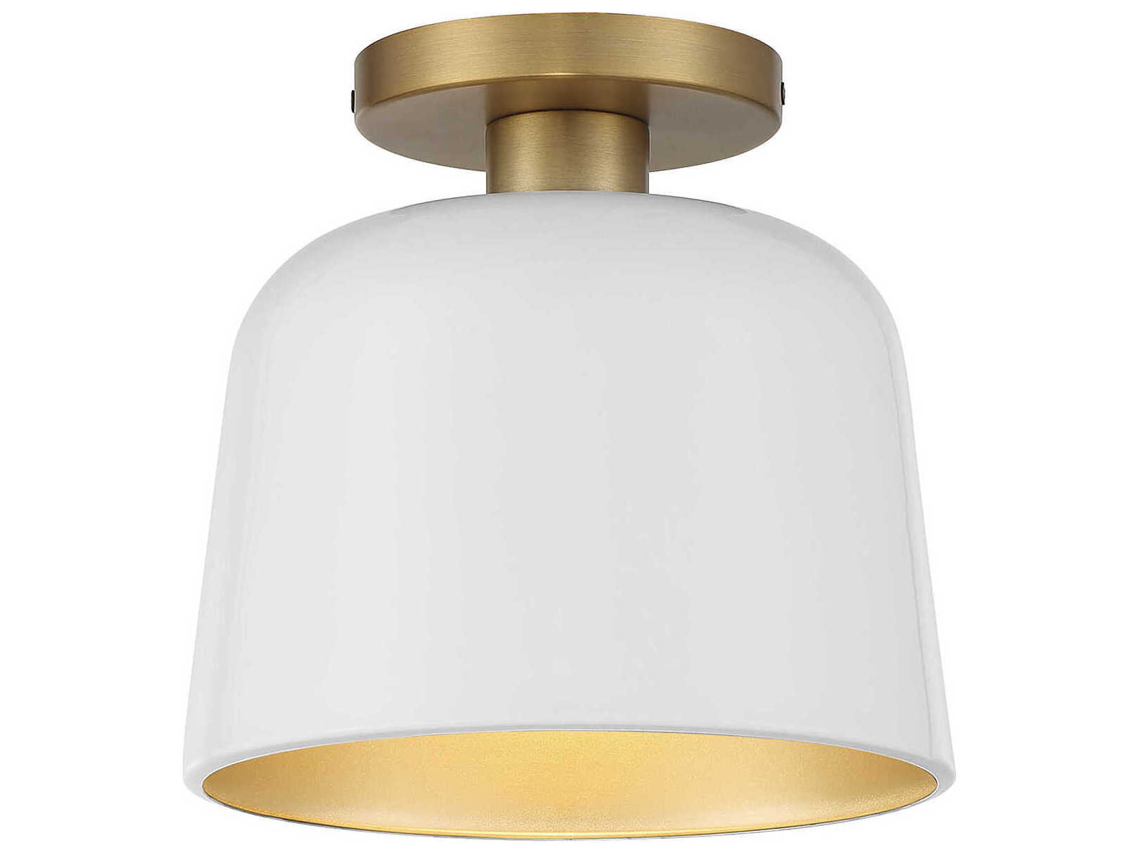 Savoy House Meridian 1-Light White Natural Brass Dome Semi Flush Mount