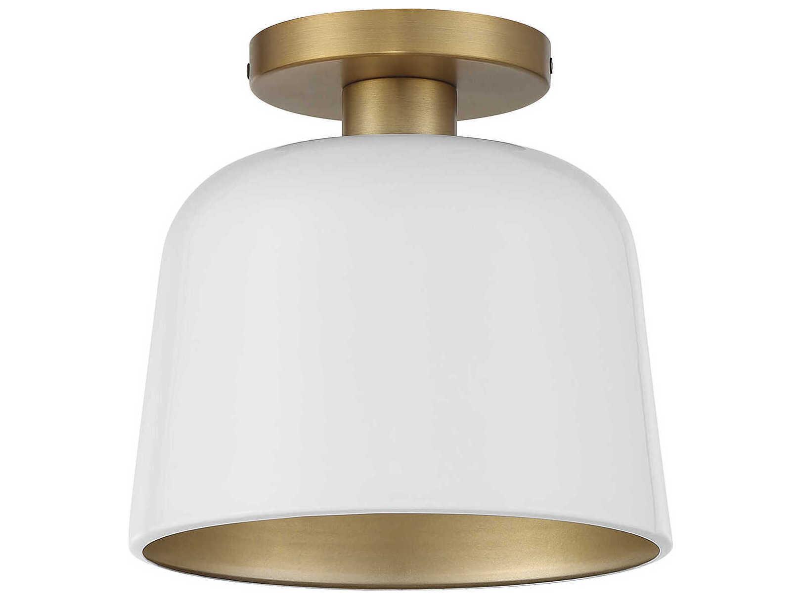 Savoy House Meridian 1-Light White Natural Brass Dome Semi Flush Mount