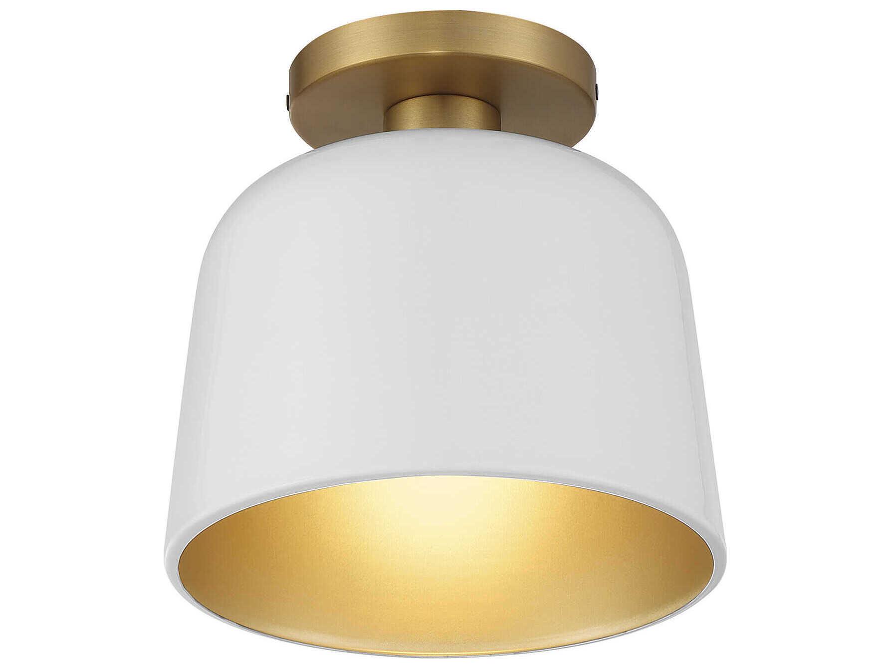 Savoy House Meridian 1-Light White Natural Brass Dome Semi Flush Mount