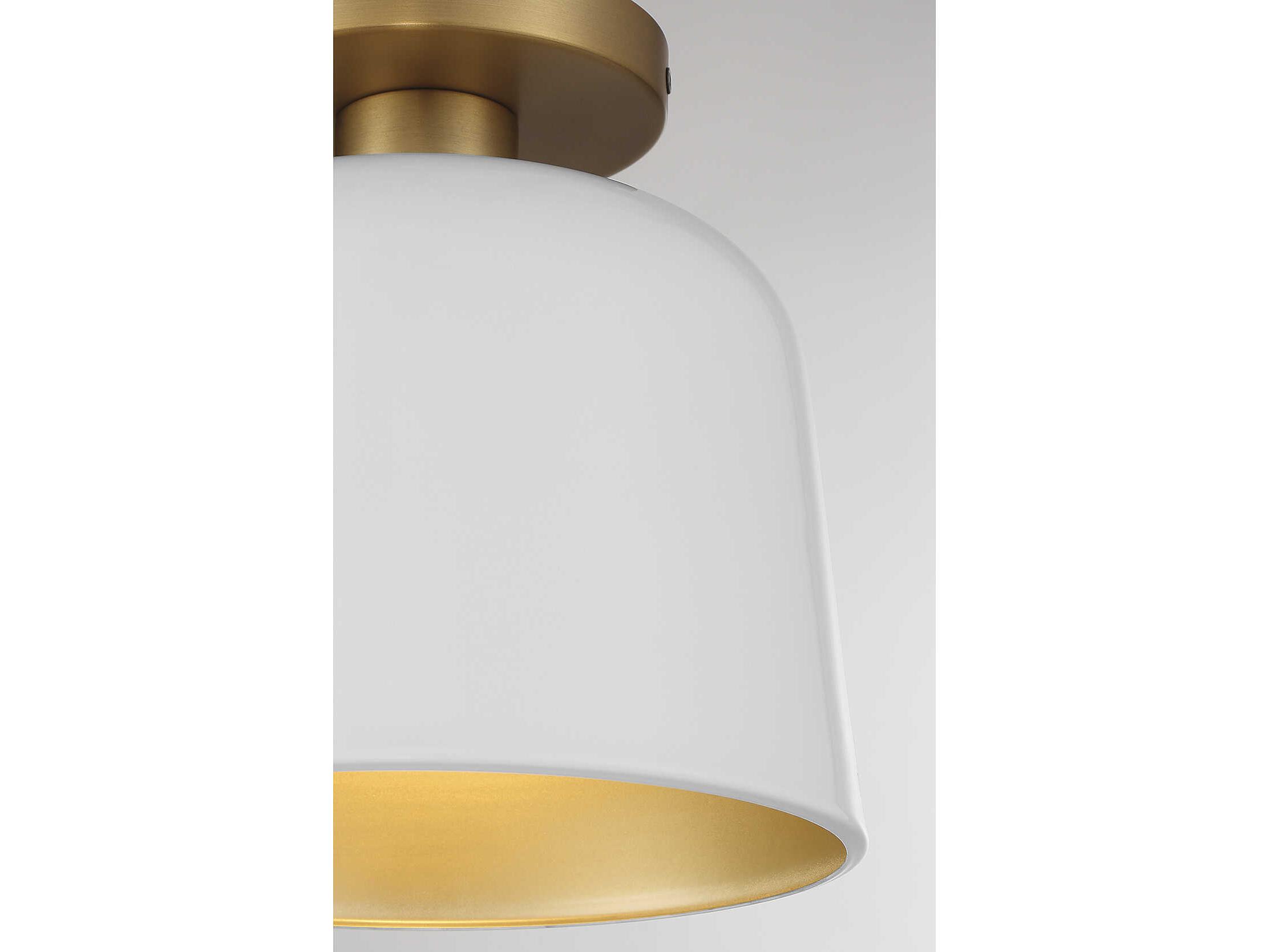 Savoy House Meridian 1-Light White Natural Brass Dome Semi Flush Mount