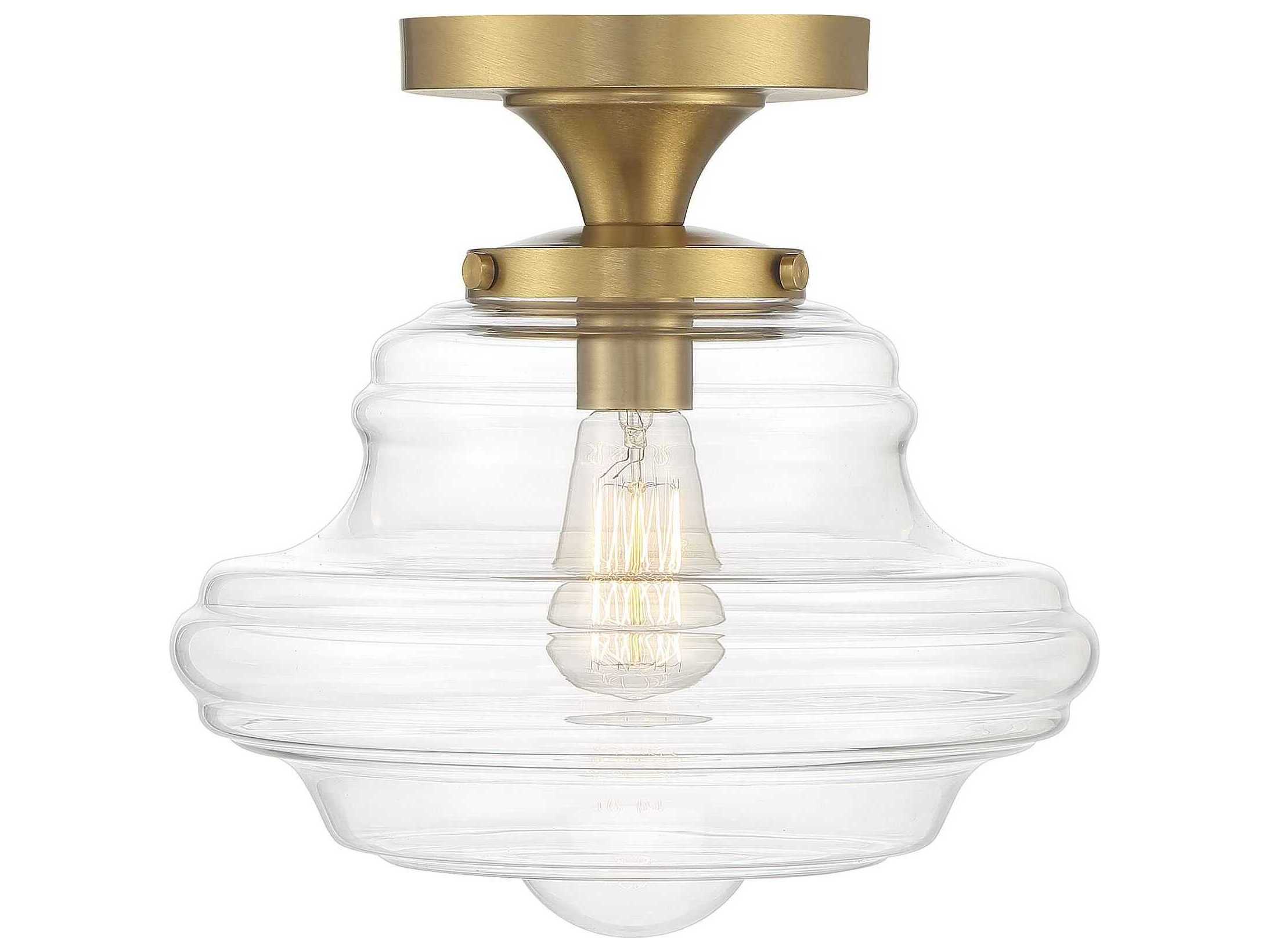 Savoy House Meridian 1-Light Natural Brass Glass Semi Flush Mount