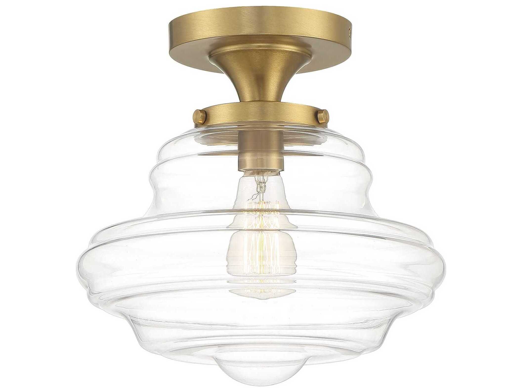 Savoy House Meridian 1-Light Natural Brass Glass Semi Flush Mount