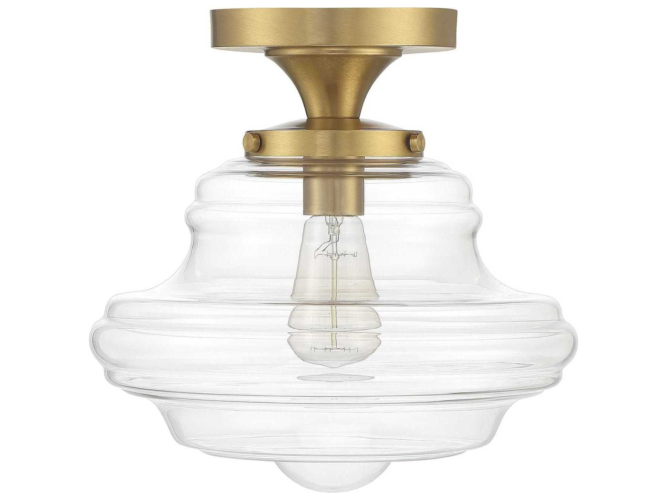 Savoy House Meridian 1-Light Natural Brass Glass Semi Flush Mount