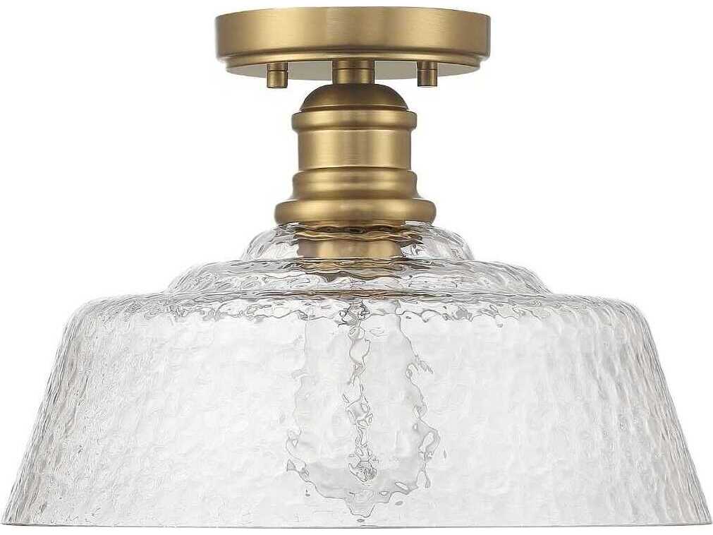 Savoy House Meridian 1-Light Natural Brass Glass Bowl Semi Flush Mount