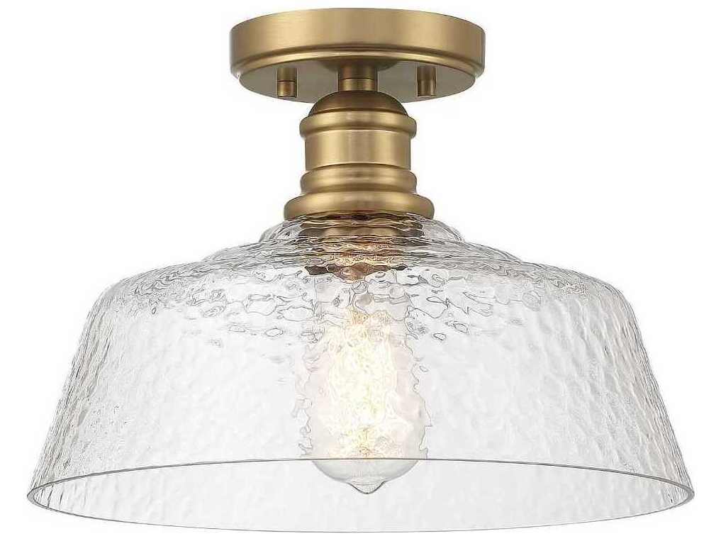 Savoy House Meridian 1-Light Natural Brass Glass Bowl Semi Flush Mount