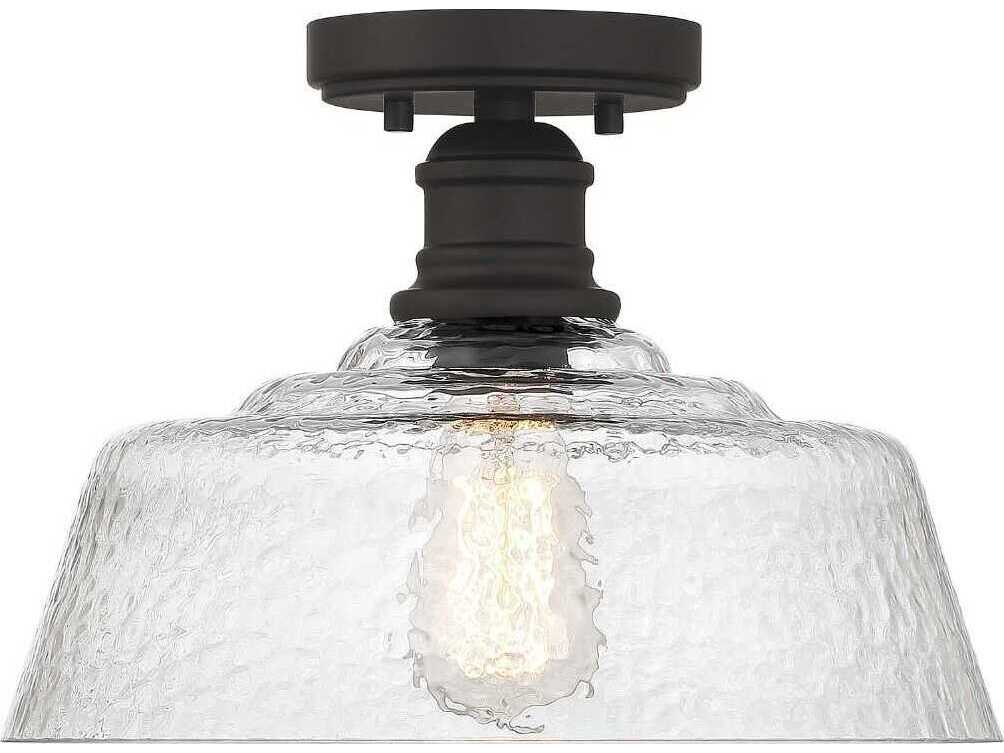 Savoy House Meridian 1-Light Oil Rubbed Bronze Black Glass Bowl Semi Flush Mount