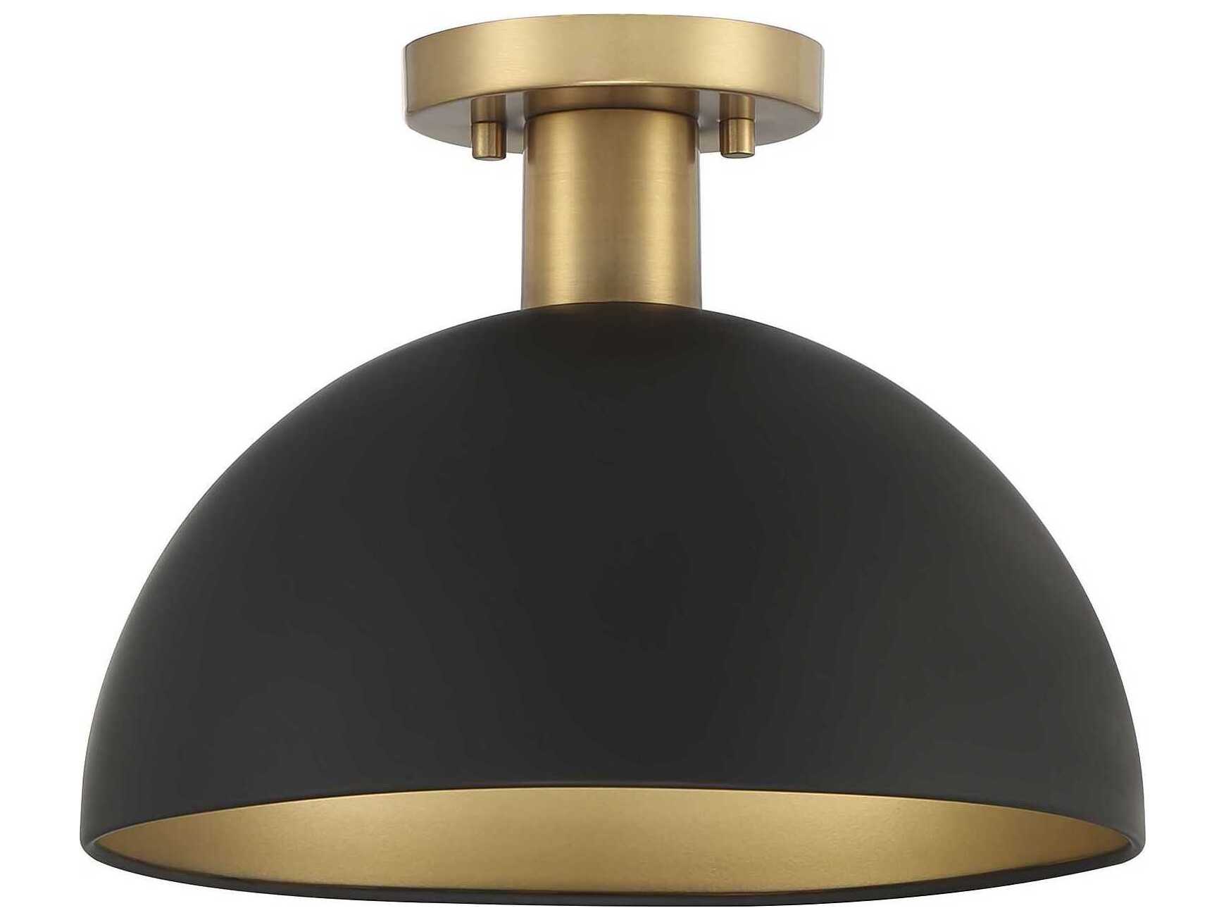 Savoy House Meridian 1-Light Matte Black Natural Brass Dome Semi Flush Mount