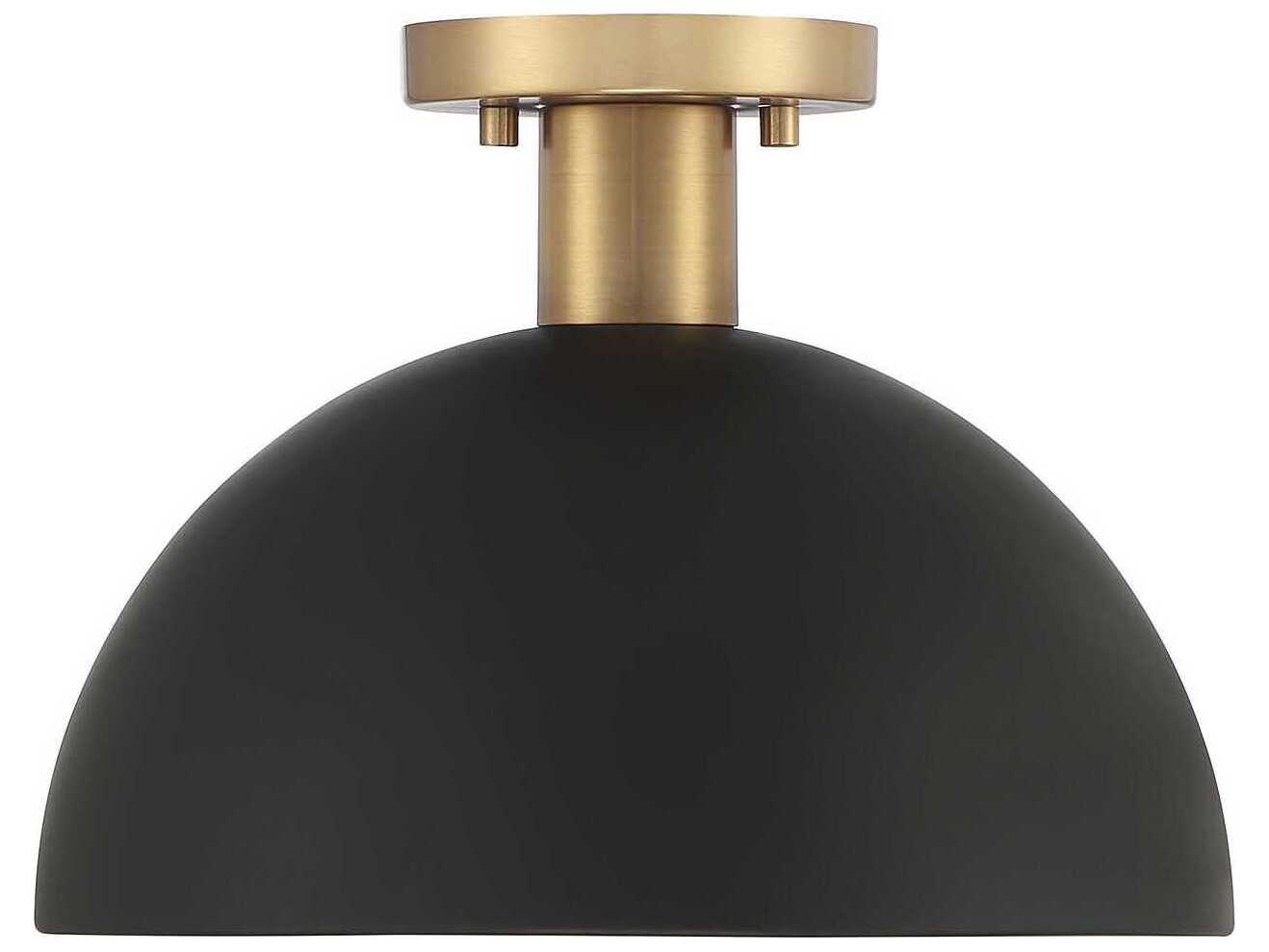 Savoy House Meridian 1-Light Matte Black Natural Brass Dome Semi Flush Mount