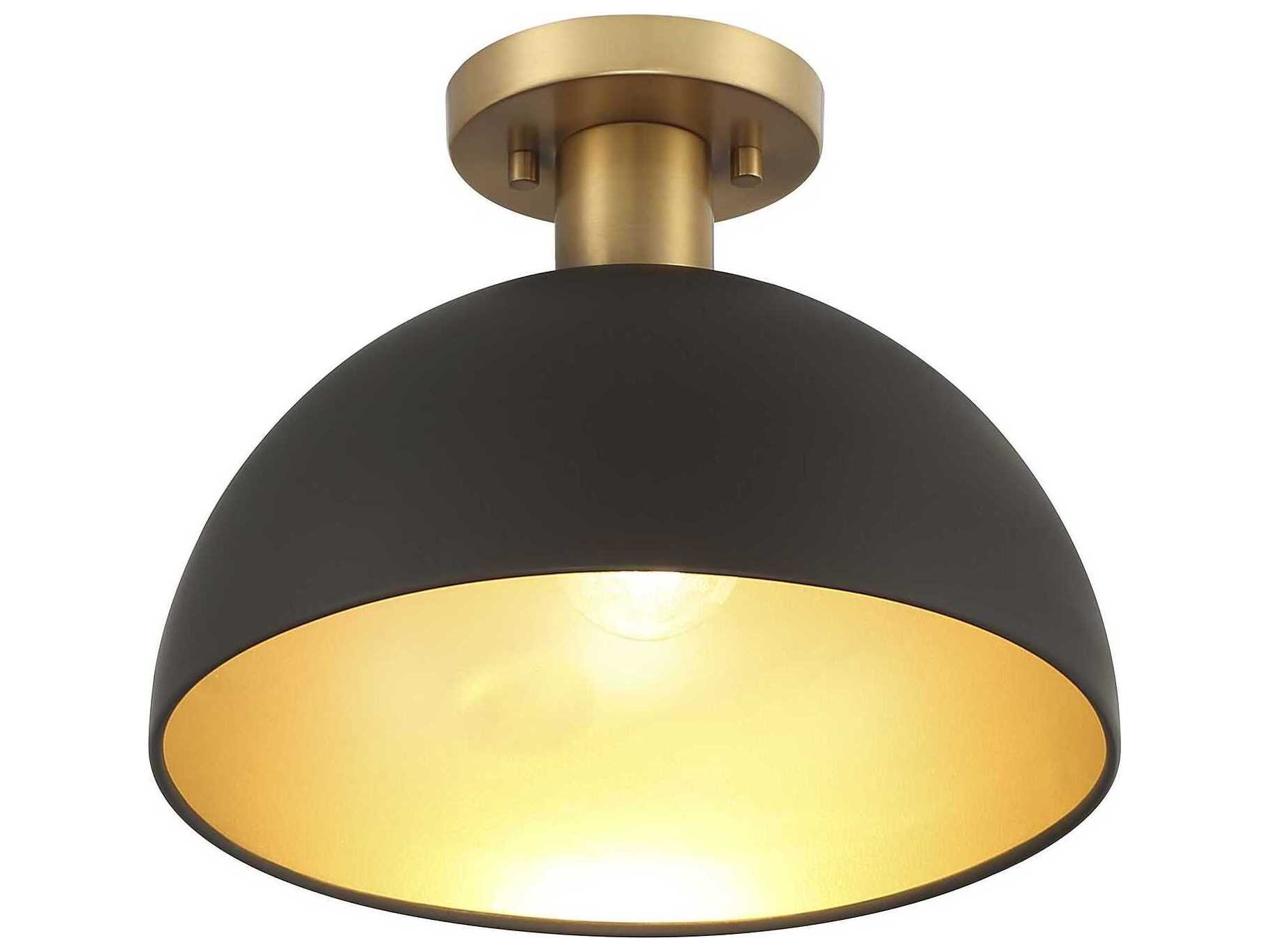 Savoy House Meridian 1-Light Matte Black Natural Brass Dome Semi Flush Mount