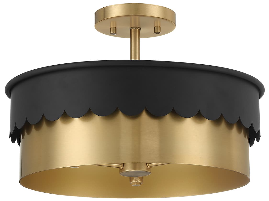 Savoy House Meridian 3-Light Matte Black Natural Brass Drum Semi Flush Mount
