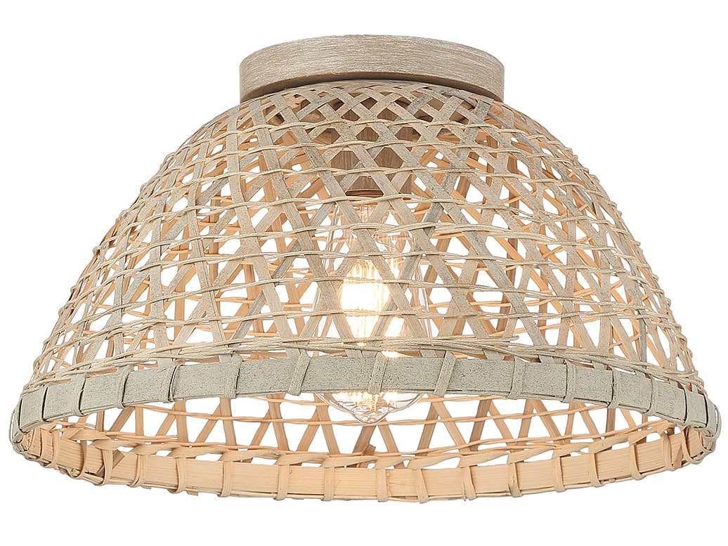 Savoy House Meridian 1-Light Matte Black Natural Rattan Brown Dome Flush Mount