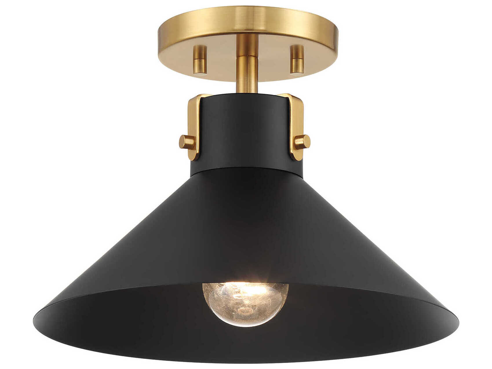 Savoy House Meridian 1-Light Matte Black Natural Brass Semi Flush Mount