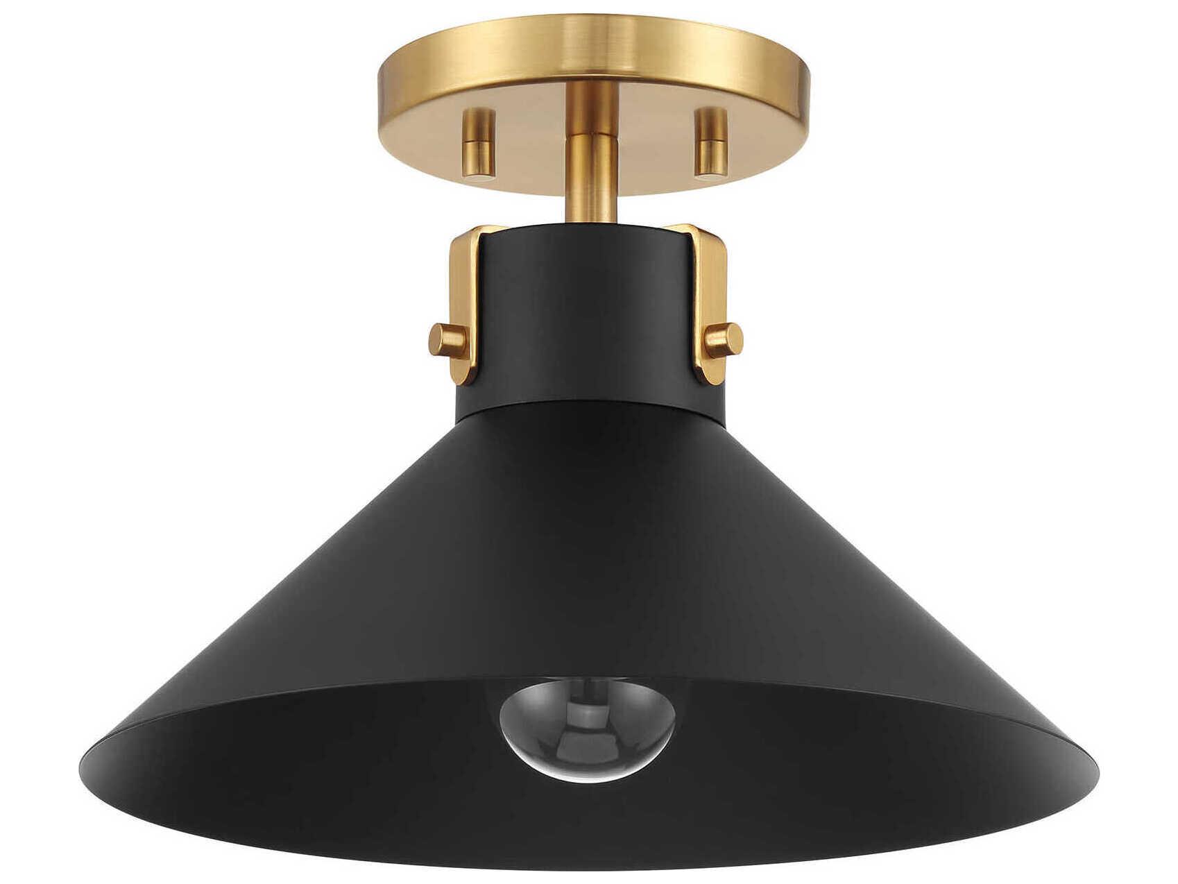 Savoy House Meridian 1-Light Matte Black Natural Brass Semi Flush Mount