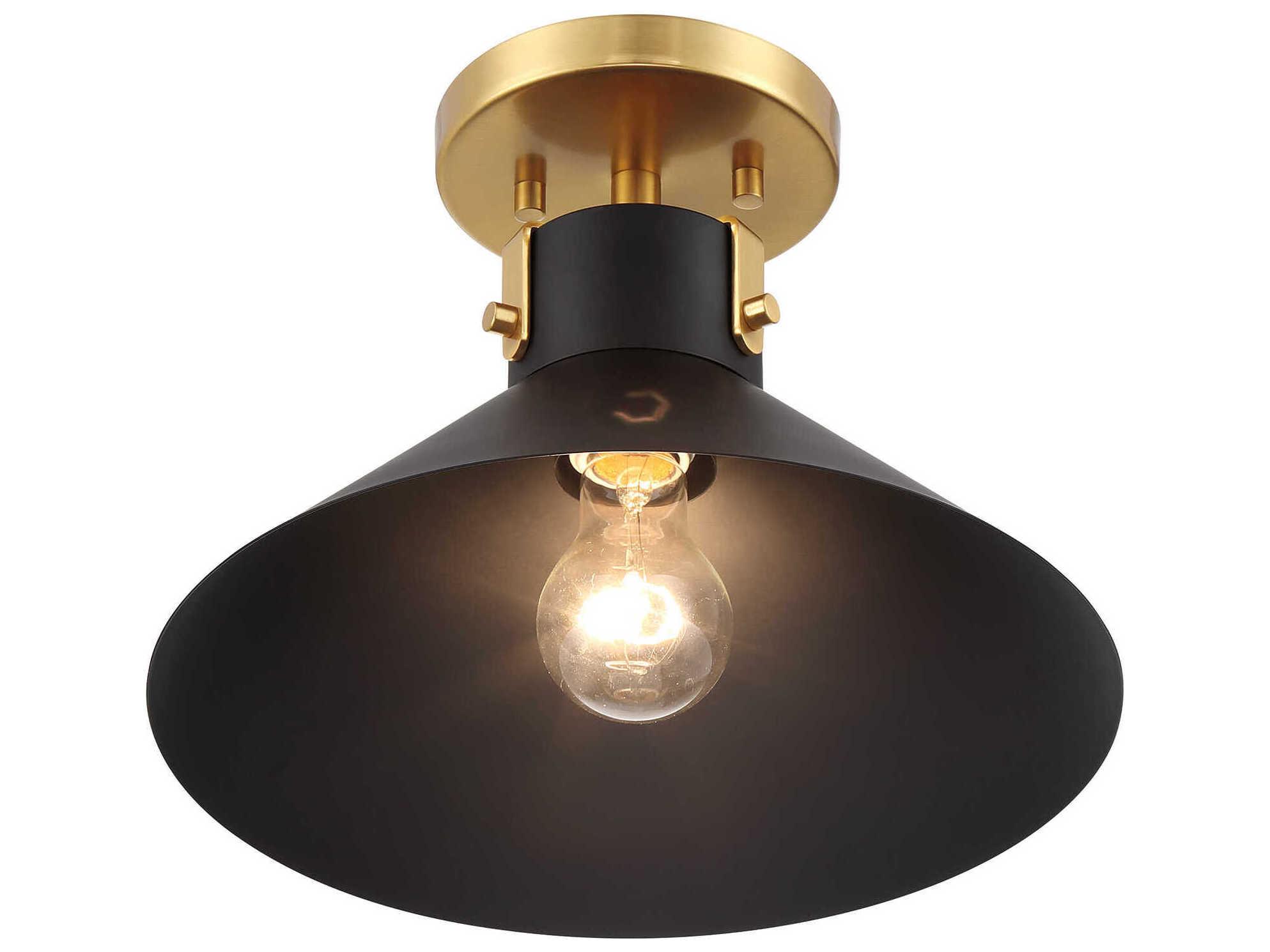Savoy House Meridian 1-Light Matte Black Natural Brass Semi Flush Mount