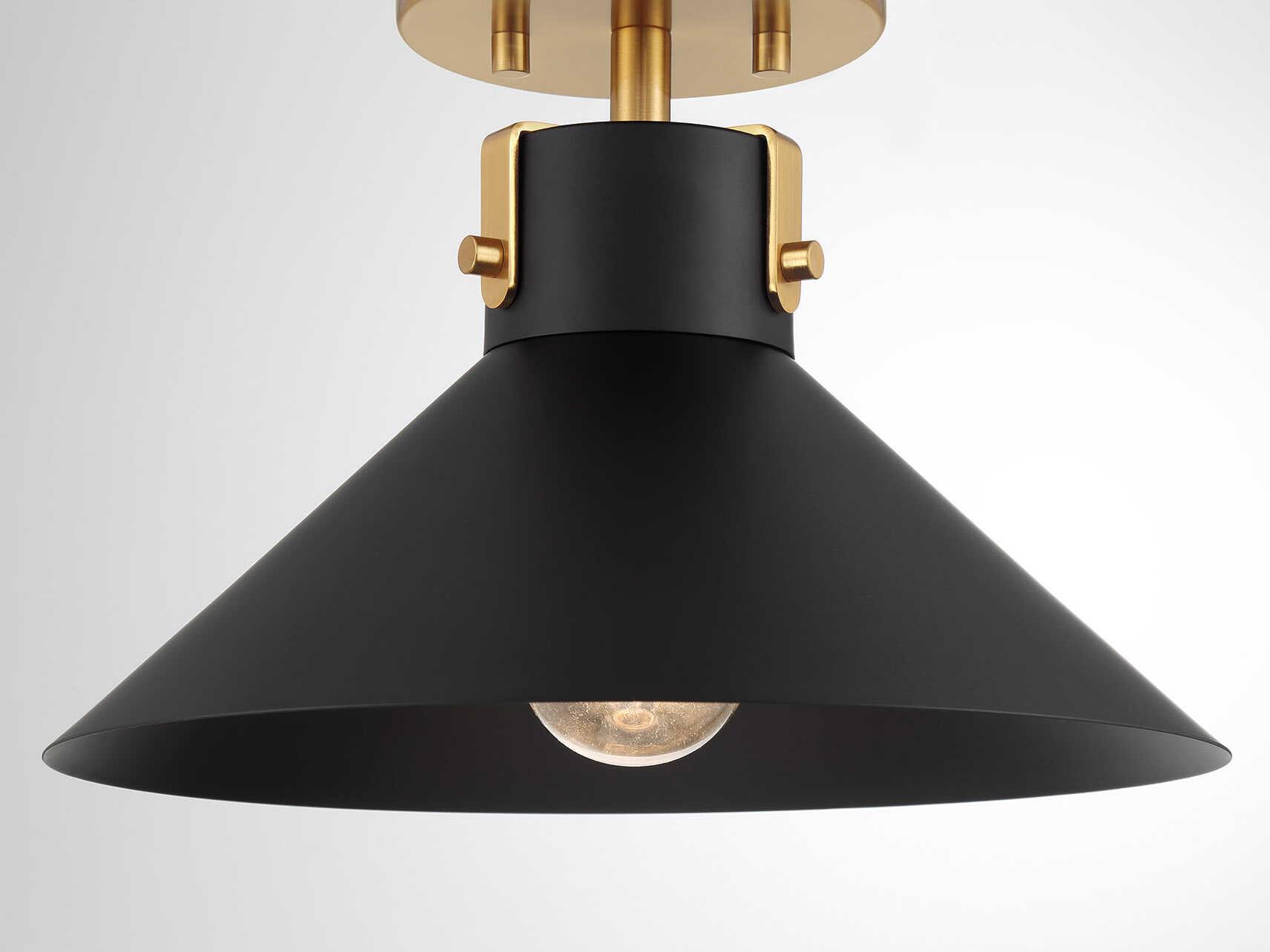Savoy House Meridian 1-Light Matte Black Natural Brass Semi Flush Mount