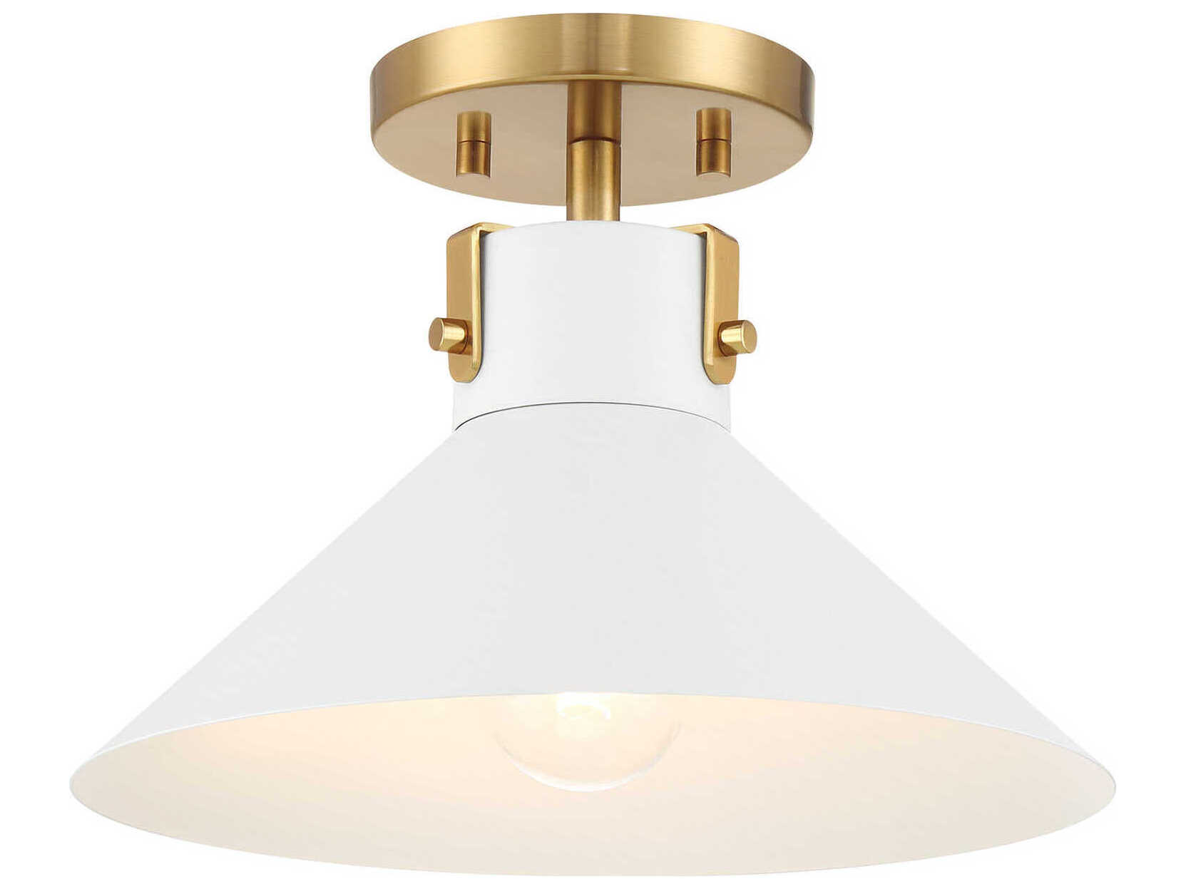 Savoy House Meridian 1-Light White And Natural Brass Semi Flush Mount