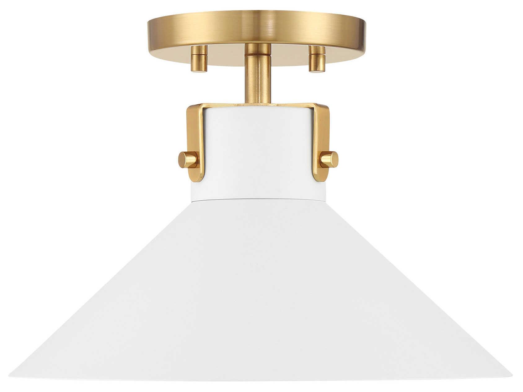 Savoy House Meridian 1-Light White And Natural Brass Semi Flush Mount