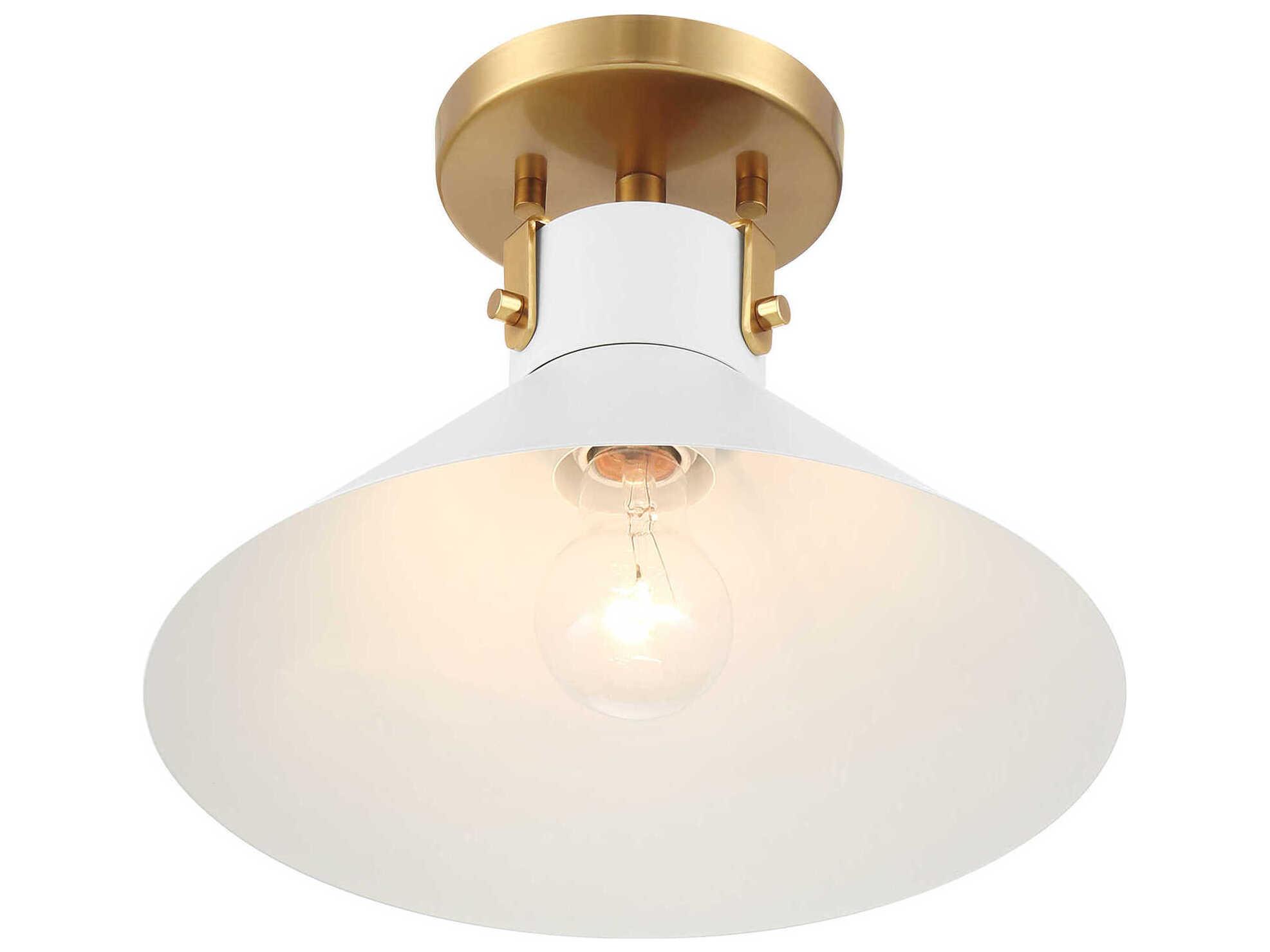 Savoy House Meridian 1-Light White And Natural Brass Semi Flush Mount
