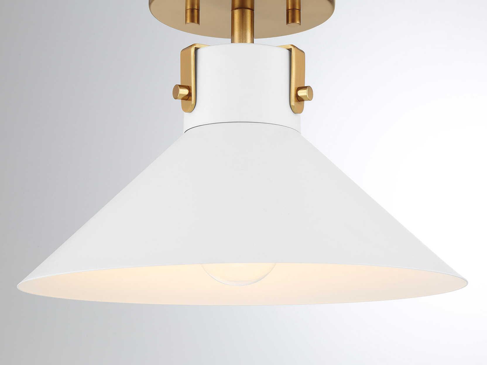 Savoy House Meridian 1-Light White And Natural Brass Semi Flush Mount