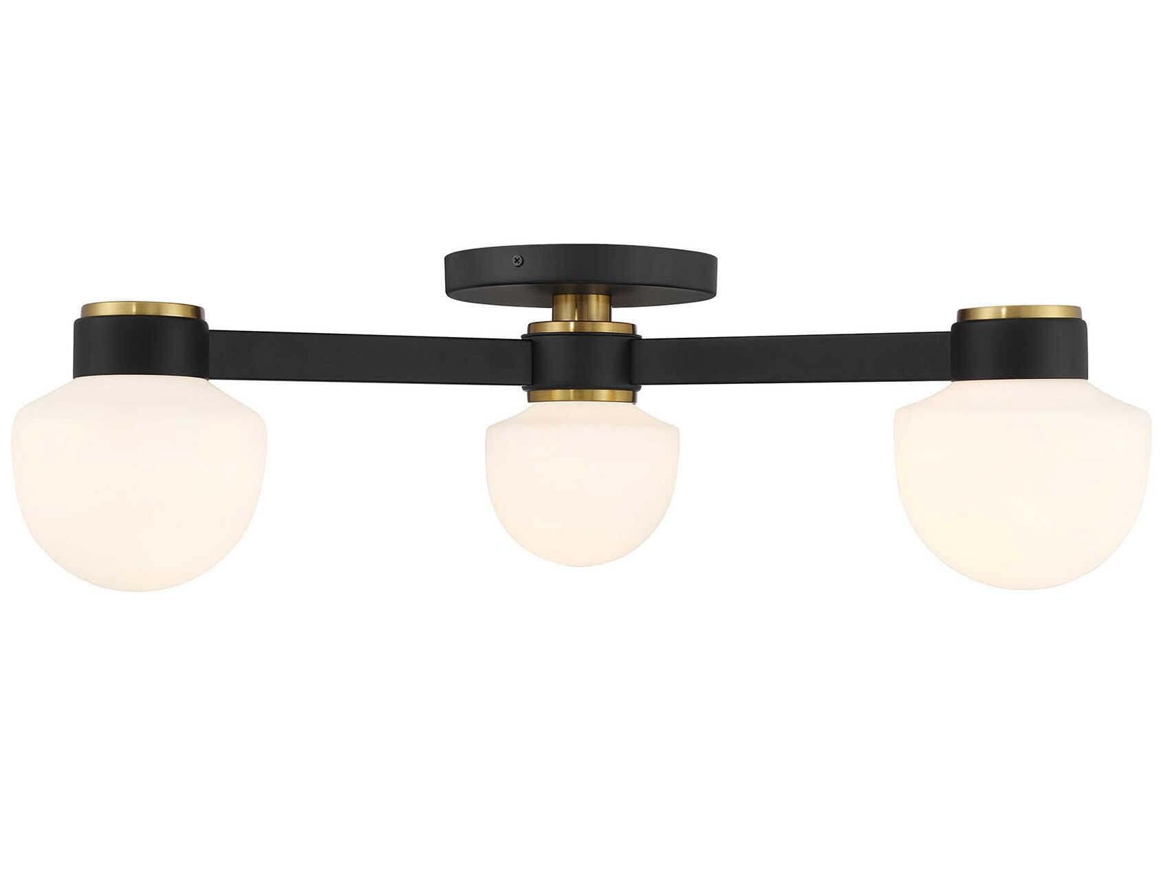 Savoy House Meridian 3-Light Matte Black Natural Brass Semi Flush Mount