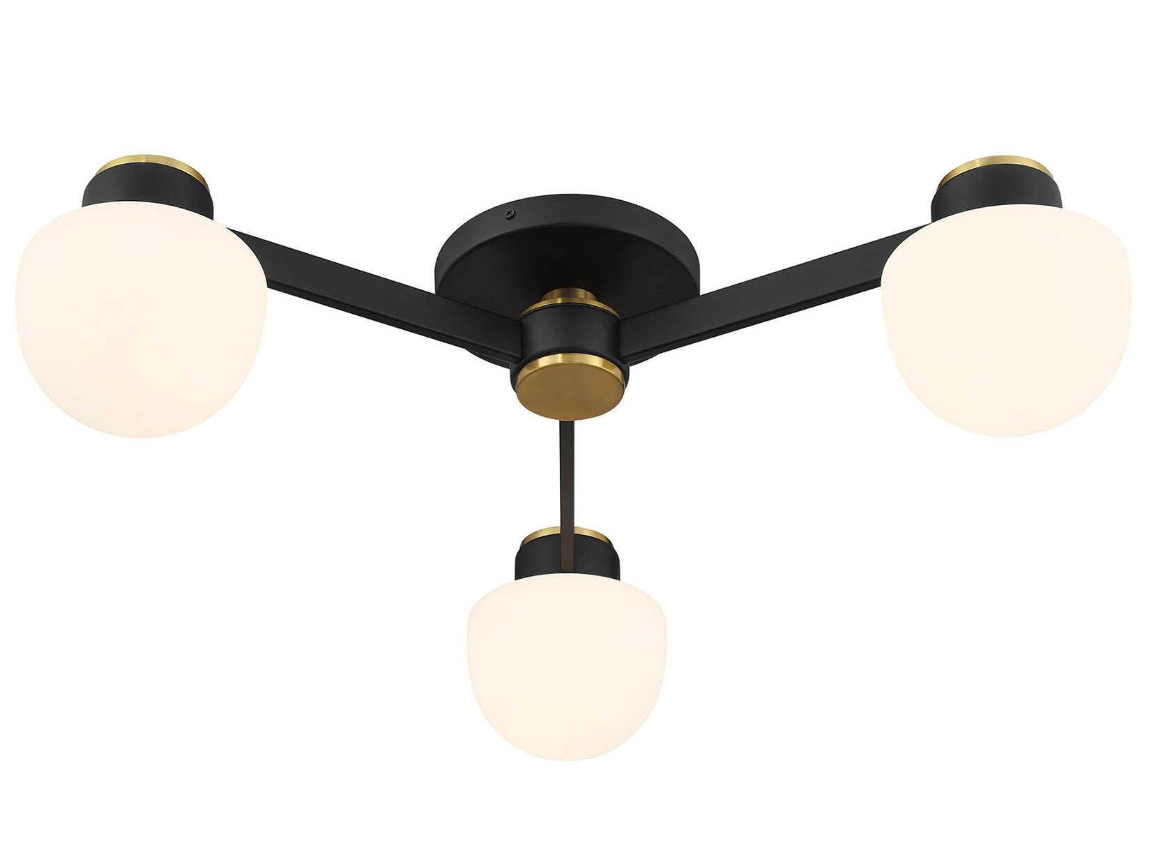 Savoy House Meridian 3-Light Matte Black Natural Brass Semi Flush Mount