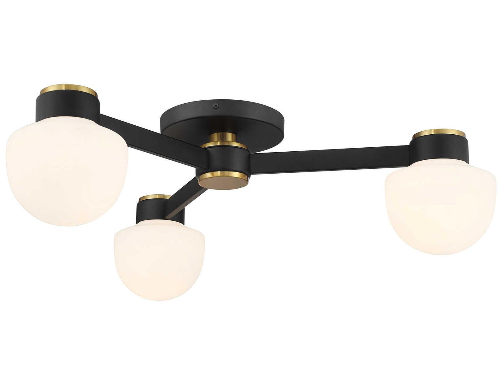 Savoy House Meridian 3-Light Matte Black Natural Brass Semi Flush Mount