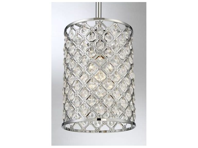 Savoy House Meridian 1-Light Chrome Crystal Cylinder Geometric Mini Pendant