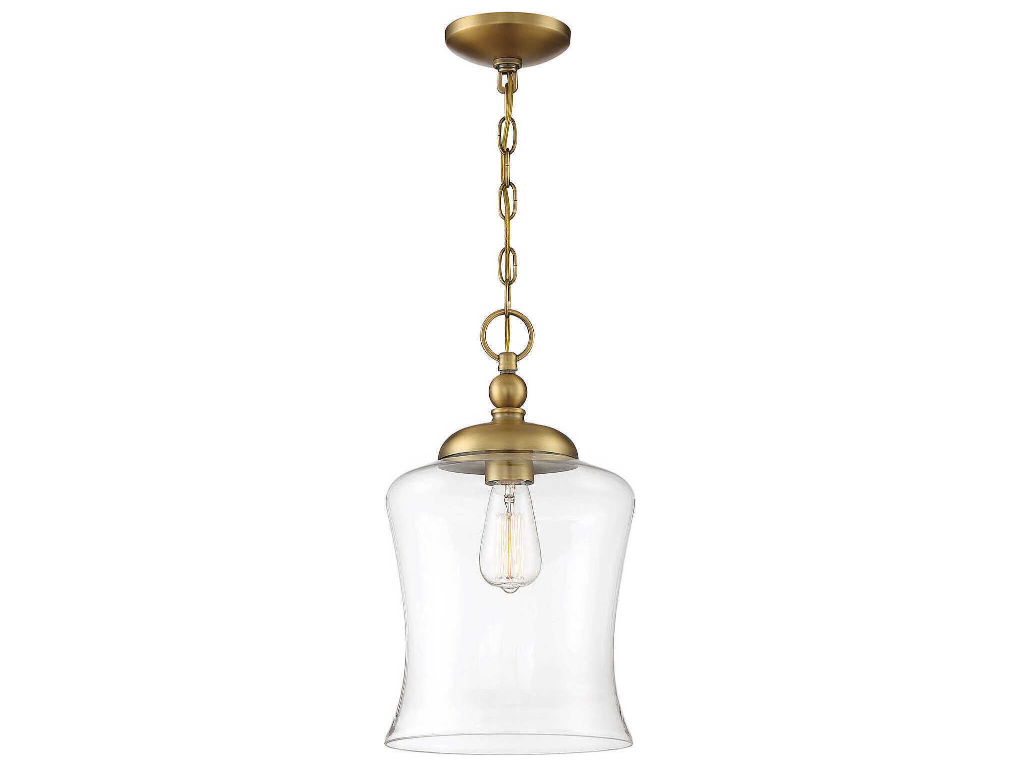 Savoy House Meridian 1-Light Natural Brass Glass Bell Mini Pendant