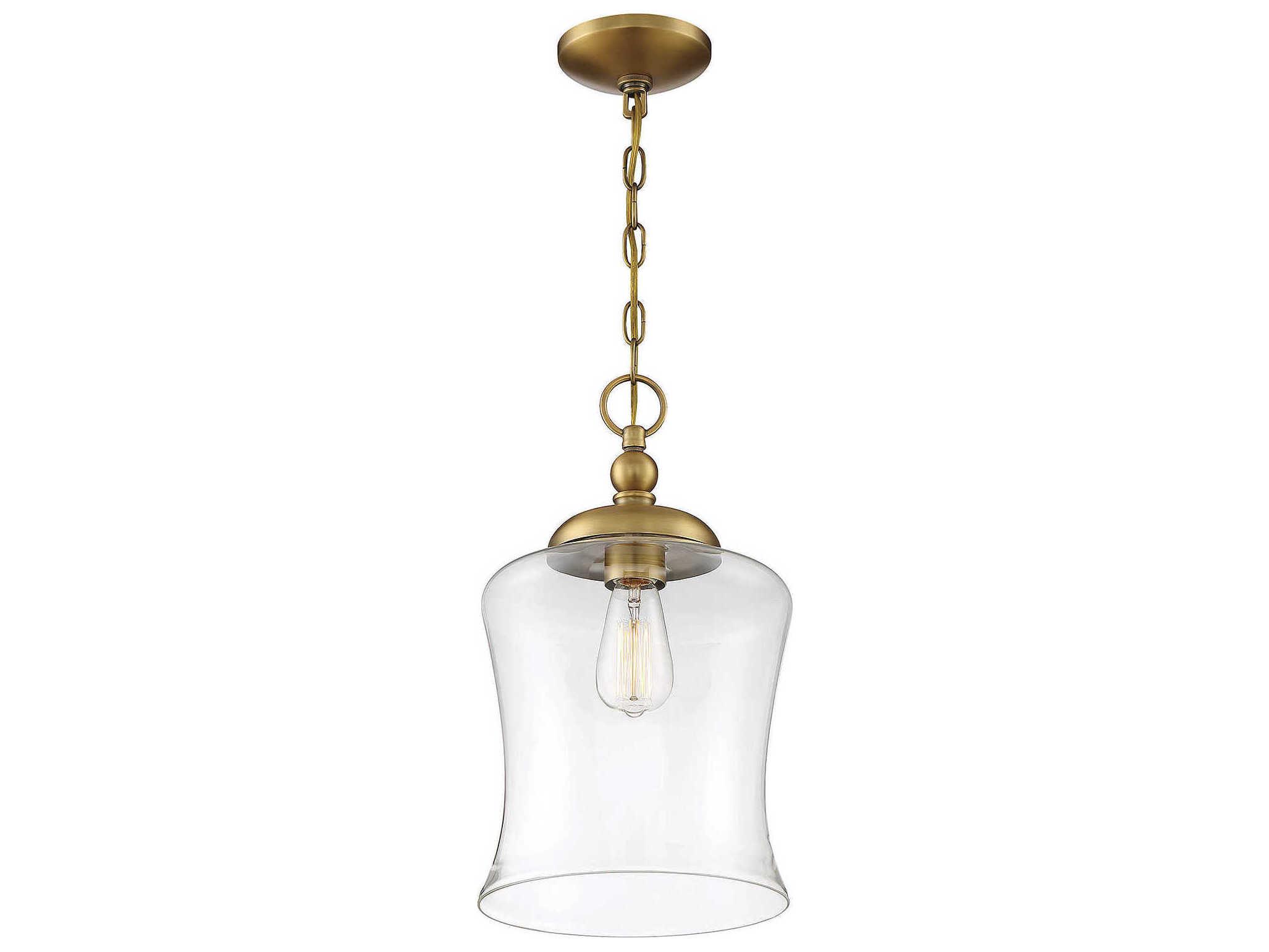 Savoy House Meridian 1-Light Natural Brass Glass Bell Mini Pendant