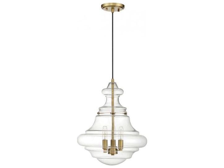 Savoy House Meridian 3-Light Natural Brass Glass Geometric Pendant
