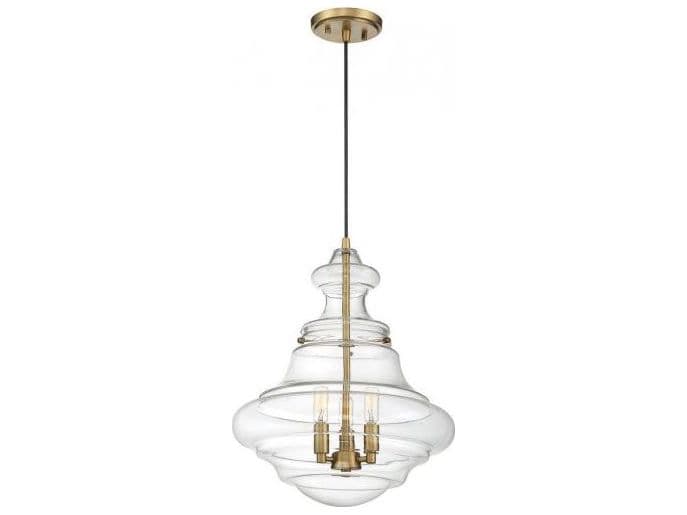 Savoy House Meridian 3-Light Natural Brass Glass Geometric Pendant