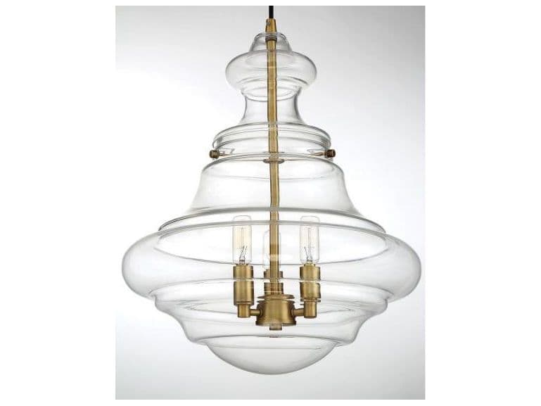 Savoy House Meridian 3-Light Natural Brass Glass Geometric Pendant