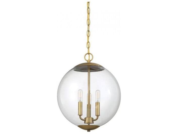 Savoy House Meridian 3-Light Natural Brass Glass Globe Geometric Mini Pendant