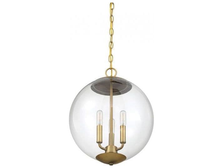 Savoy House Meridian 3-Light Natural Brass Glass Globe Geometric Mini Pendant