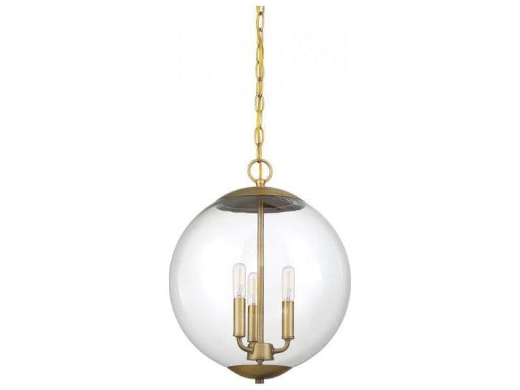 Savoy House Meridian 3-Light Natural Brass Glass Globe Geometric Mini Pendant
