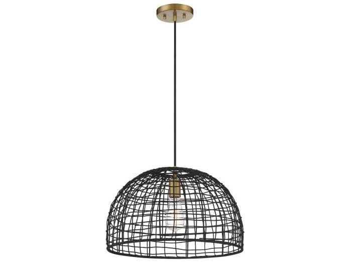 Savoy House Meridian 1-Light Black Natural Brass Wood Dome Geometric Pendant