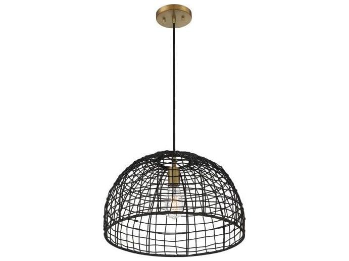 Savoy House Meridian 1-Light Black Natural Brass Wood Dome Geometric Pendant