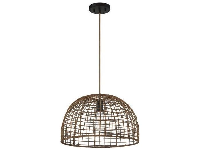 Savoy House Meridian 1-Light Dark Rattan Brown Wood Dome Geometric Pendant