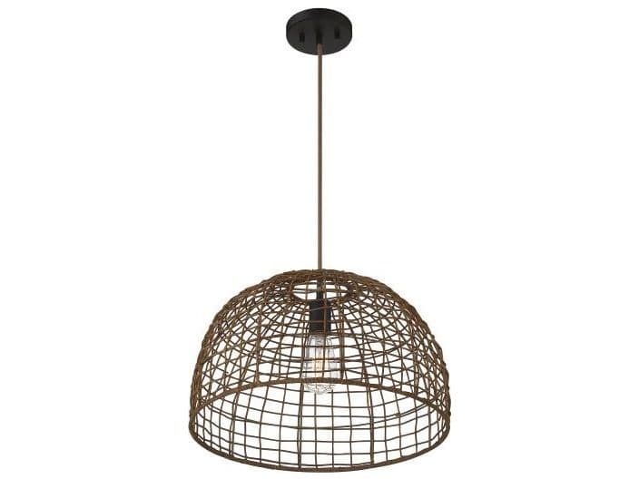 Savoy House Meridian 1-Light Dark Rattan Brown Wood Dome Geometric Pendant