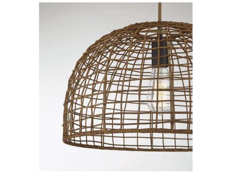 Savoy House Meridian 1-Light Dark Rattan Brown Wood Dome Geometric Pendant