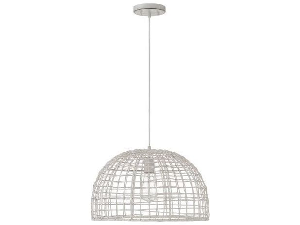 Savoy House Meridian 1-Light White Rattan Wood Dome Geometric Pendant