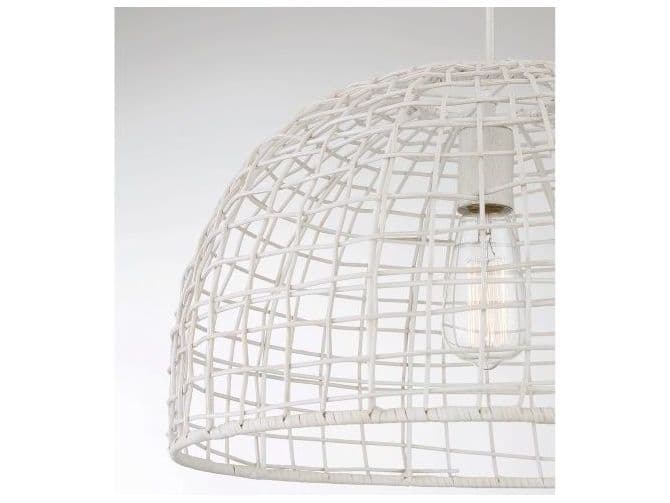 Savoy House Meridian 1-Light White Rattan Wood Dome Geometric Pendant
