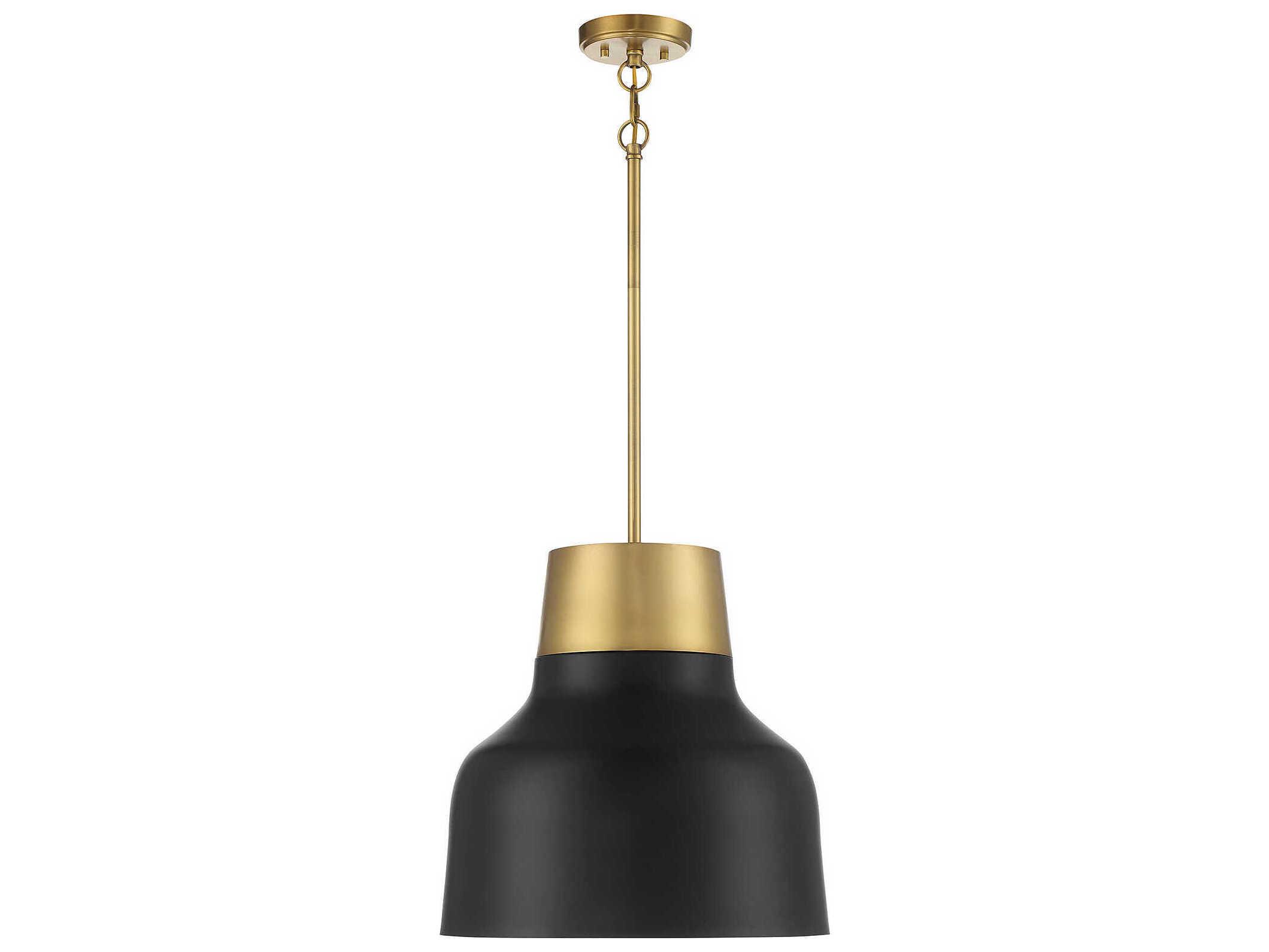 Savoy House Meridian 1-Light Matte Black Natural Brass Bell Pendant